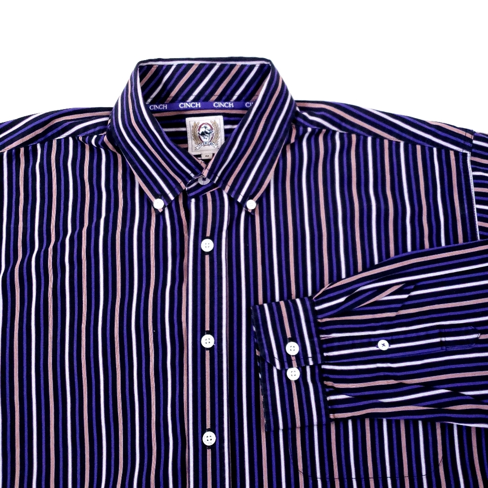 Cinch Purple Striped Western Button Front Shirt M